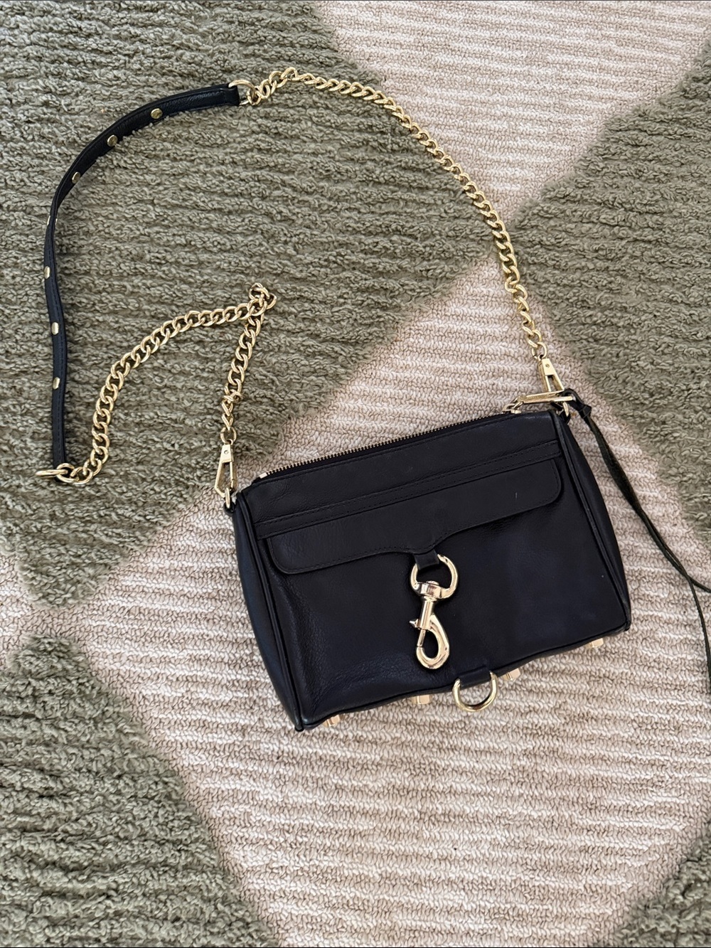 Rebecca Minkoff Black Leather Crossbody with Gold Chain Strap